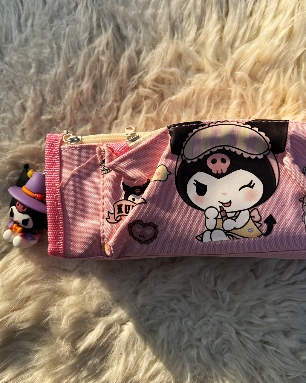 Sanrio Pink Pencil Case Kawaii Kuromi with Keychain