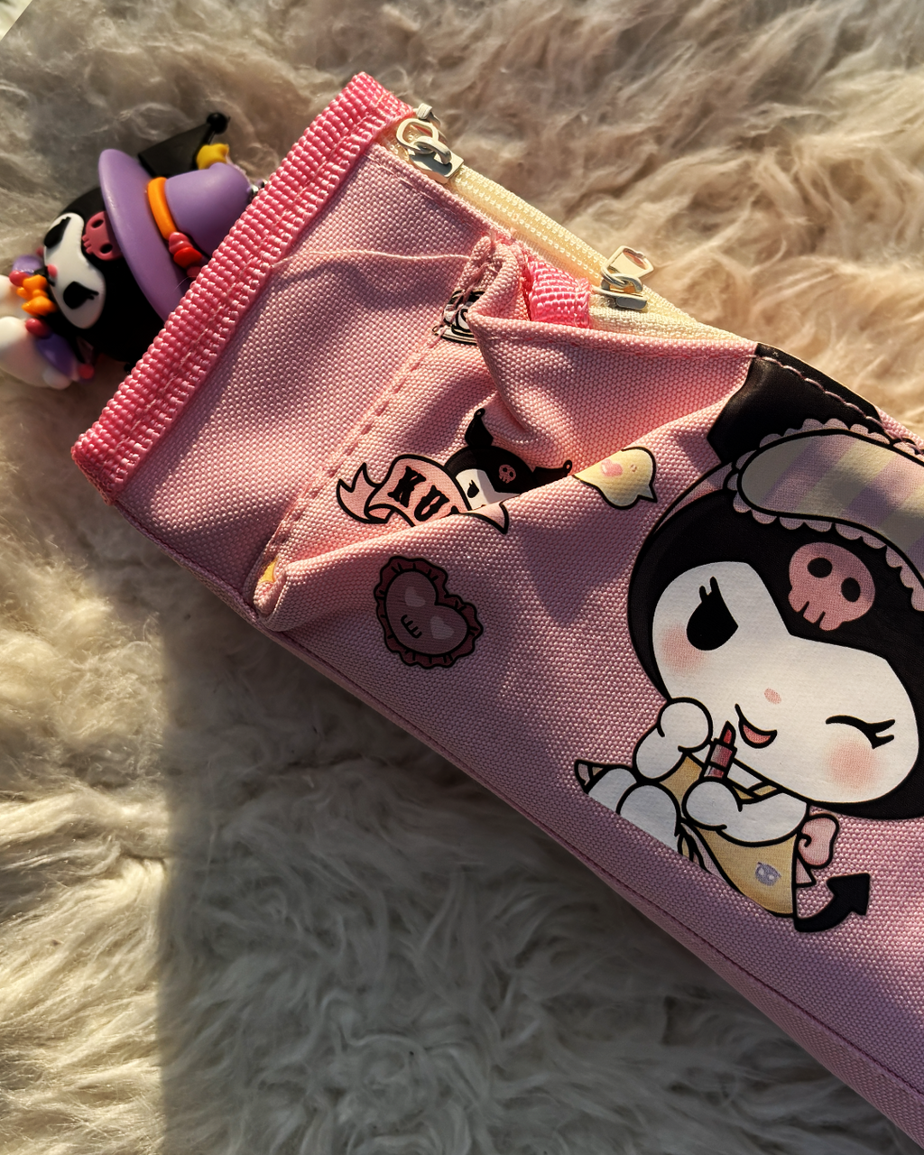Sanrio Pink Pencil Case Kawaii Kuromi with Keychain